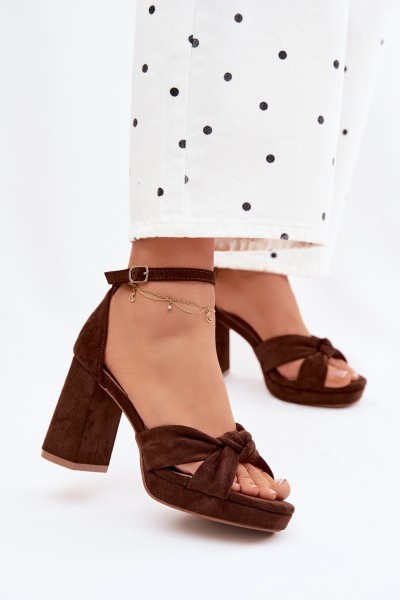 Women's Block Heel Sandals Chocolate Faux Suede Rosetta