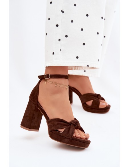 Women's Block Heel Sandals Chocolate Faux Suede Rosetta