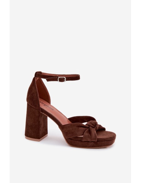 Women's Block Heel Sandals Chocolate Faux Suede Rosetta