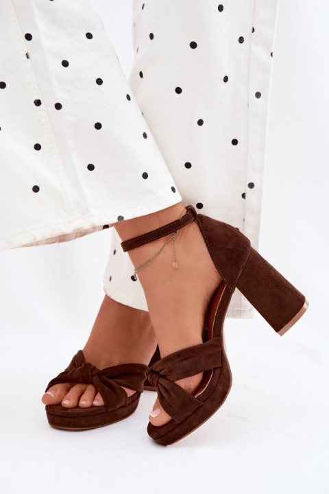 Women's Block Heel Sandals Chocolate Faux Suede Rosetta