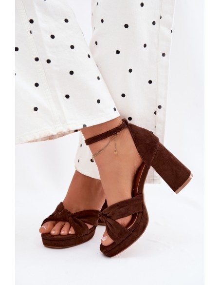 Women's Block Heel Sandals Chocolate Faux Suede Rosetta