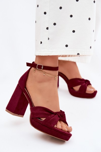 Women's Block Heel Sandals With Imitation Suede Bordeaux Rosetta