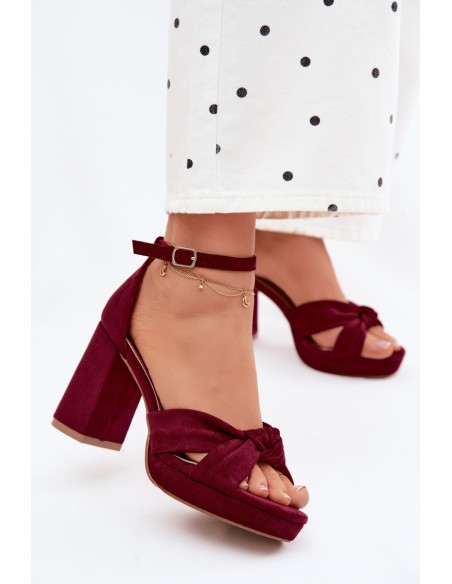 Women's Block Heel Sandals With Imitation Suede Bordeaux Rosetta