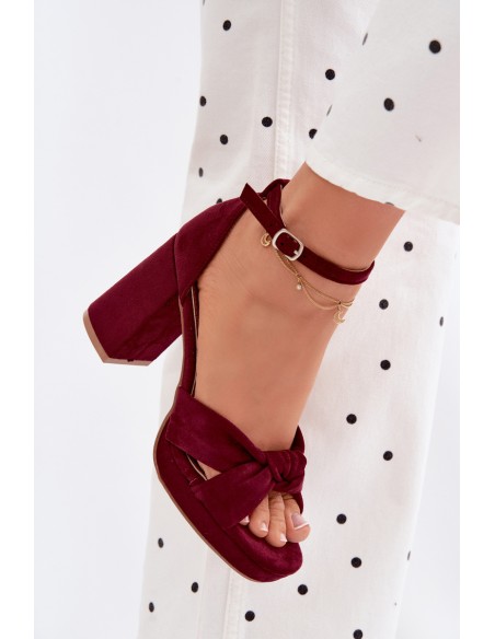 Women's Block Heel Sandals With Imitation Suede Bordeaux Rosetta