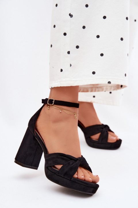 Women's Block Heel Sandals With Faux Suede Black Rosetta