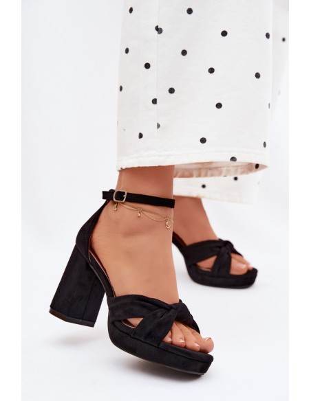 Women's Block Heel Sandals With Faux Suede Black Rosetta