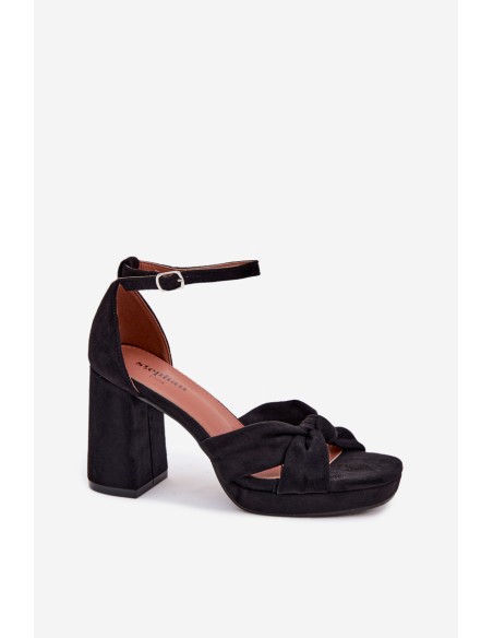 Women's Block Heel Sandals With Faux Suede Black Rosetta