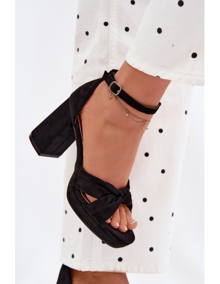 Women's Block Heel Sandals With Faux Suede Black Rosetta