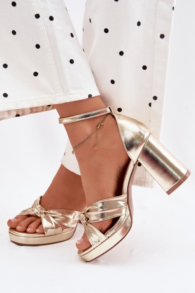 Women's Block Heel Sandals Gold Faux Leather Rosetta