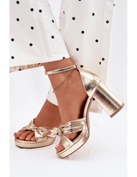 Women's Block Heel Sandals Gold Faux Leather Rosetta