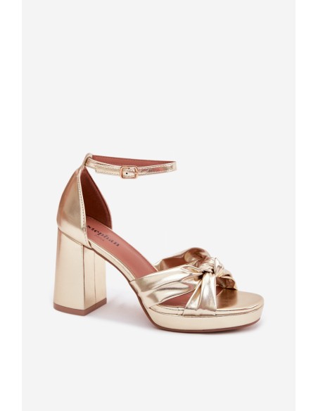 Women's Block Heel Sandals Gold Faux Leather Rosetta