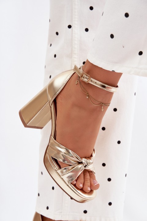 Women's Block Heel Sandals Gold Faux Leather Rosetta