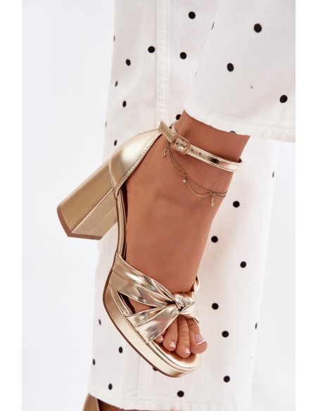 Women's Block Heel Sandals Gold Faux Leather Rosetta