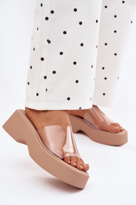 Women's Platform Sandals With Transparent Strap Beige Selestia