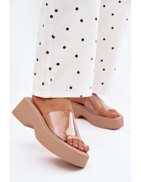 Women's Platform Sandals With Transparent Strap Beige Selestia
