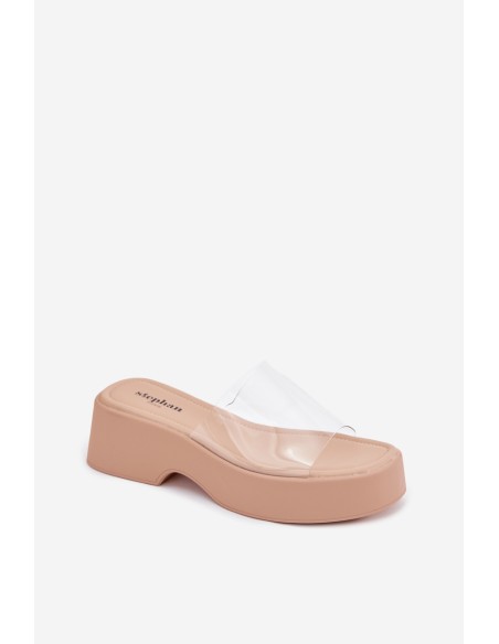 Women's Platform Sandals With Transparent Strap Beige Selestia