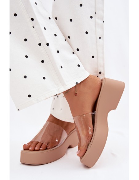 Women's Platform Sandals With Transparent Strap Beige Selestia