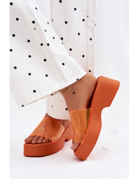 Women's Platform Sandals With Transparent Strap Orange Selestia