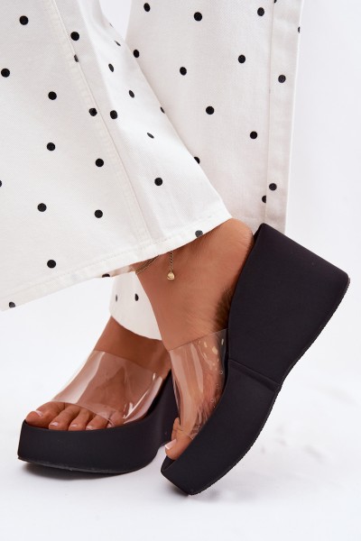 Women's Platform Sandals With Transparent Strap Black Zolretia