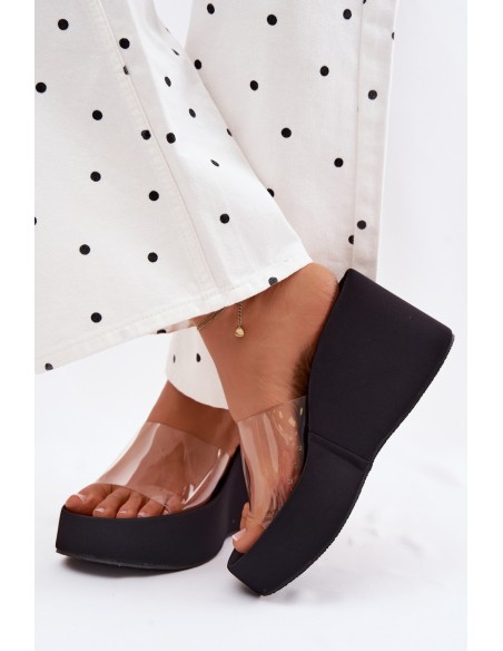 Women's Platform Sandals With Transparent Strap Black Zolretia