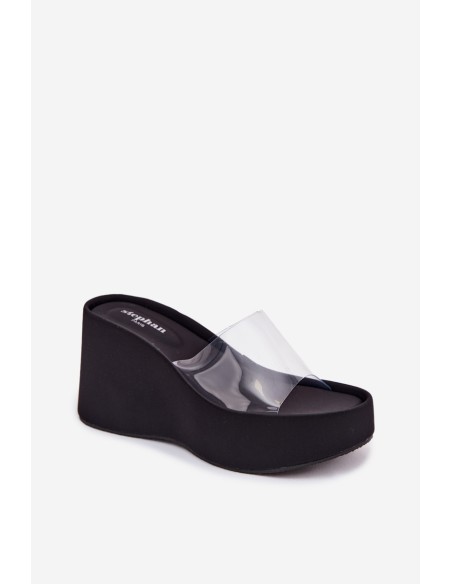 Women's Platform Sandals With Transparent Strap Black Zolretia