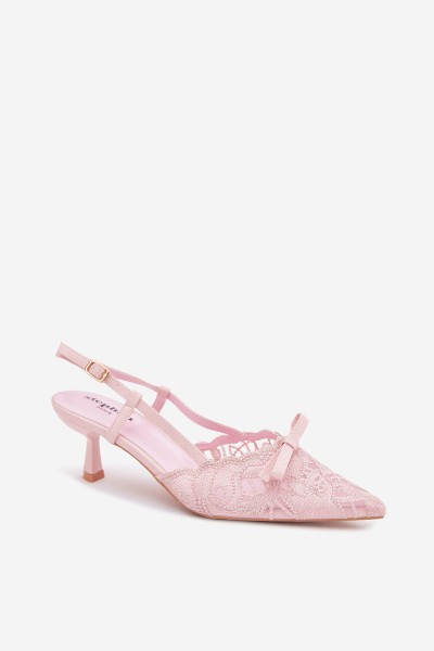 Women's Lace Heeled Sandals With Bow Pink Maribelle 2