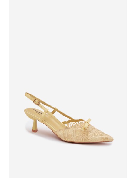 Lace Women's Heeled Sandals With Bow Yellow Maribelle