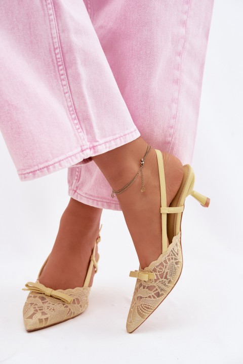 Lace Women's Heeled Sandals With Bow Yellow Maribelle