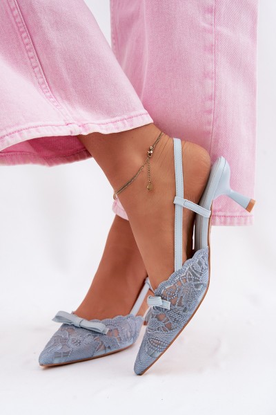 Women's Lace Heeled Sandals With Bow Blue Maribelle