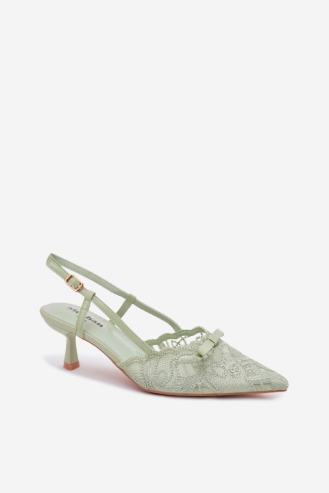Lace Women's Heeled Sandals With Bow Green Maribelle