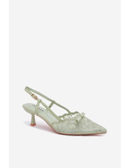 Lace Women's Heeled Sandals With Bow Green Maribelle