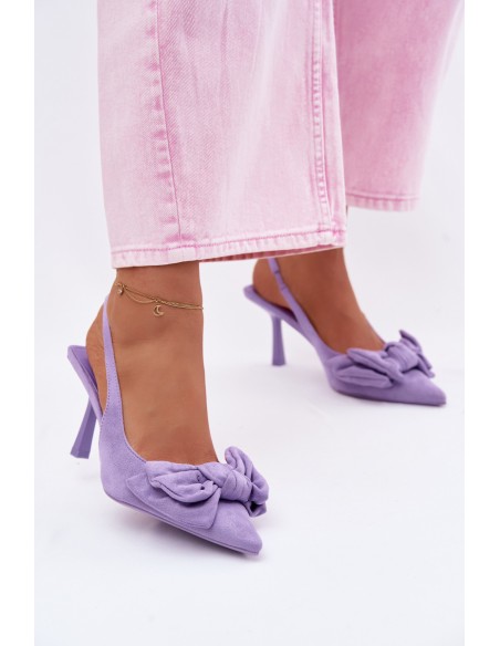 Women's High Heeled Sandals With Bow Purple Petrella