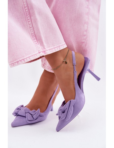 Women's High Heeled Sandals With Bow Purple Petrella