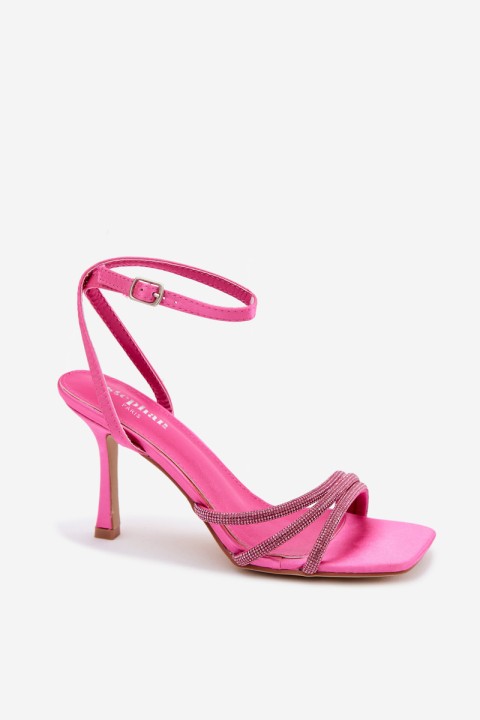 Women's High Heel Sandals With Straps And Rhinestones Fuchsia Chiara