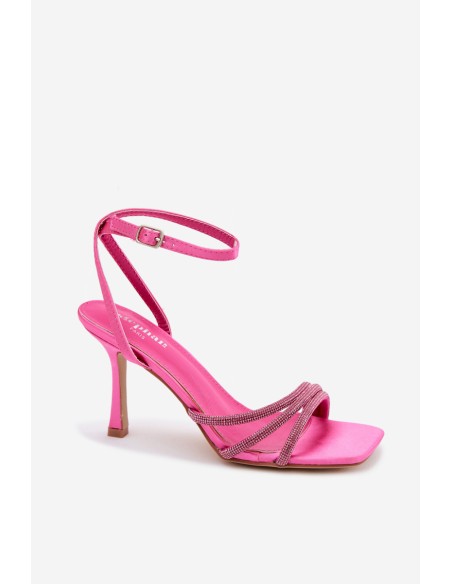 Women's High Heel Sandals With Straps And Rhinestones Fuchsia Chiara
