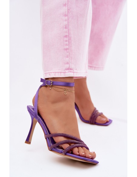 Women's High Heel Sandals With Straps And Rhinestones Purple Chiara