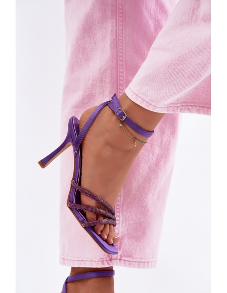 Women's High Heel Sandals With Straps And Rhinestones Purple Chiara