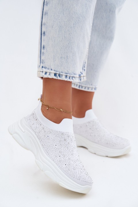 Women's Material Slip-On Sports Shoes With Embellishment White Melorae