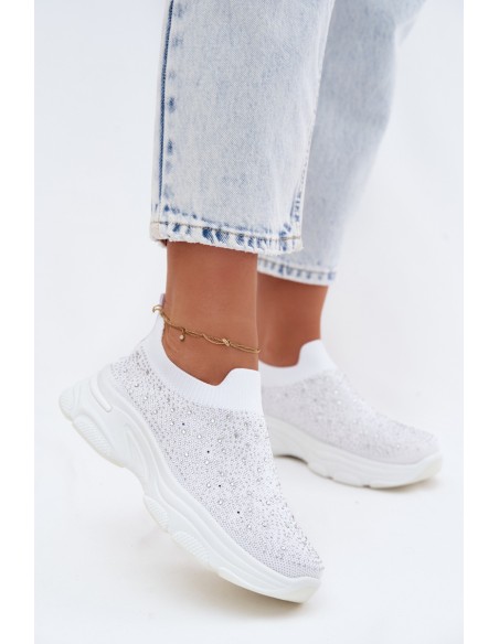 Women's Material Slip-On Sports Shoes With Embellishment White Melorae