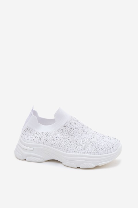 Women's Material Slip-On Sports Shoes With Embellishment White Melorae