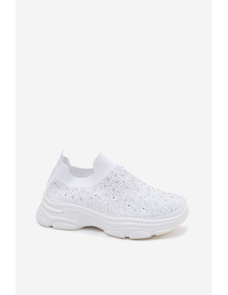 Women's Material Slip-On Sports Shoes With Embellishment White Melorae