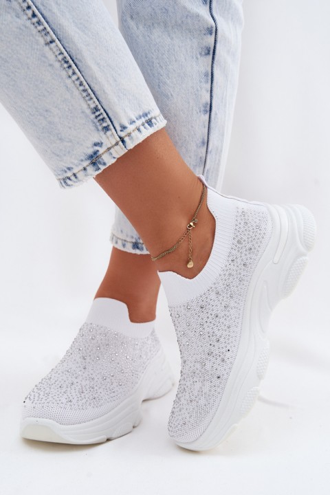 Women's Material Slip-On Sports Shoes With Embellishment White Melorae