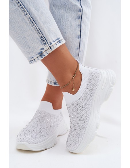 Women's Material Slip-On Sports Shoes With Embellishment White Melorae