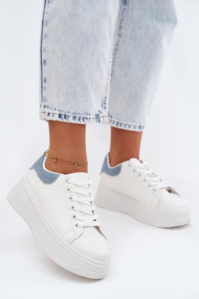Women's Platform Sneakers With Imitation Leather White Blue Calinae