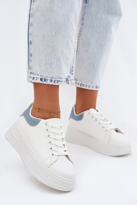 Women's Platform Sneakers With Imitation Leather White Blue Calinae