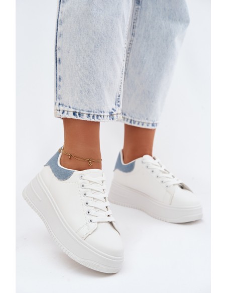 Women's Platform Sneakers With Imitation Leather White Blue Calinae