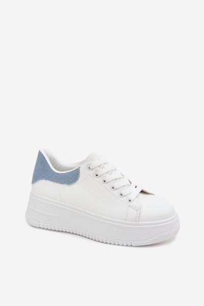 Women's Platform Sneakers With Imitation Leather White Blue Calinae 2