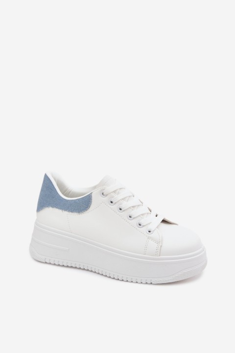 Women's Platform Sneakers With Imitation Leather White Blue Calinae