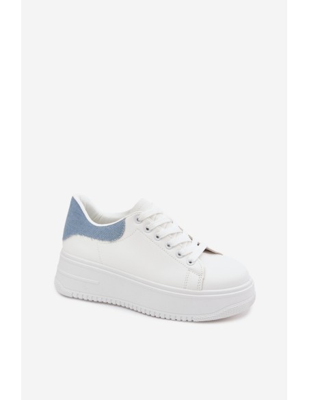 Women's Platform Sneakers With Imitation Leather White Blue Calinae