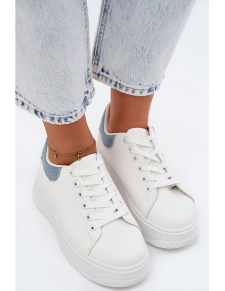 Women's Platform Sneakers With Imitation Leather White Blue Calinae